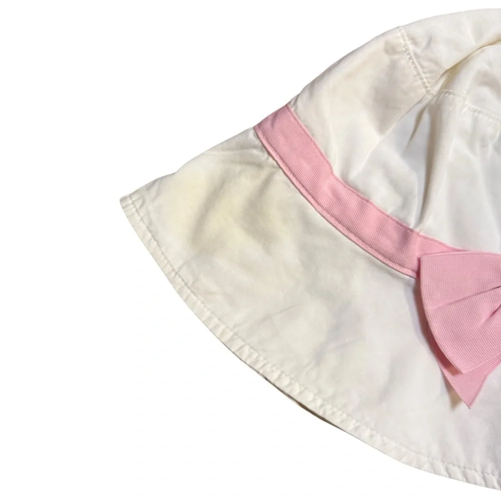 Janie and Jack Girls White Sun Hat w/ Pink Bow 4–5Y